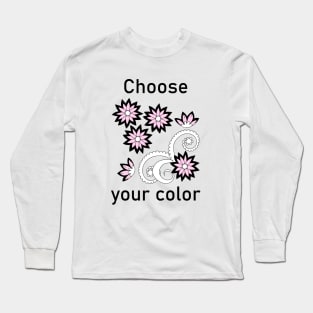 Doodle composition of the black-pink flowers Long Sleeve T-Shirt